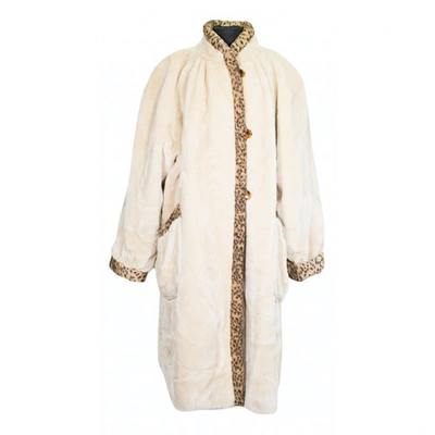 Pre-owned Fendi Faux Fur Coat In Beige