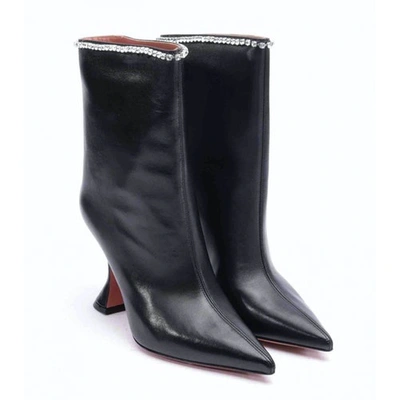 Pre-owned Amina Muaddi Black Leather Ankle Boots