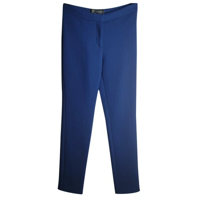 Pre-owned Versace Wool Straight Trousers In Blue