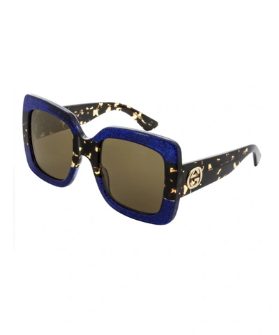 Gucci Gg 0083s 003' In Blue-havana/brown | ModeSens