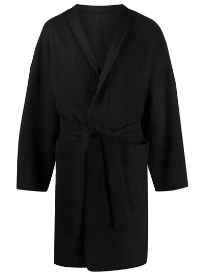 Lemaire Shawl-lapels Belted Coat In Black