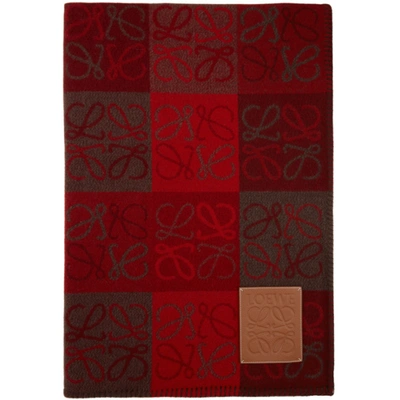 Loewe Leather-trimmed Intarsia Wool And Cashmere-blend Blanket In Red