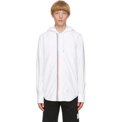 Thom Browne White Oxford Hooded Shirt In 100 White