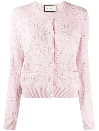 Gucci Pink Wool Gg Crochet Cardigan
