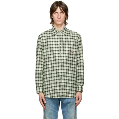 Gucci Off-white & Green Check Cat Shirt In 3376 Green/