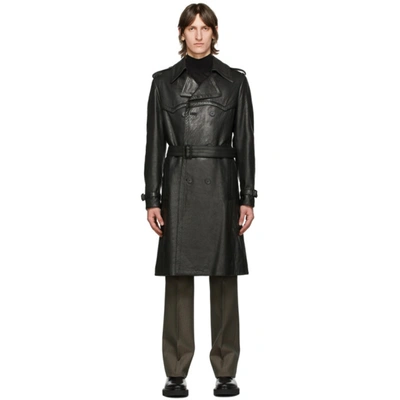 Givenchy Black Leather Belted Trench Coat In 001-black
