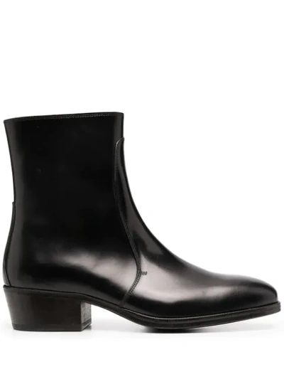 Lemaire Zipped Cordovan-leather Boots In Black