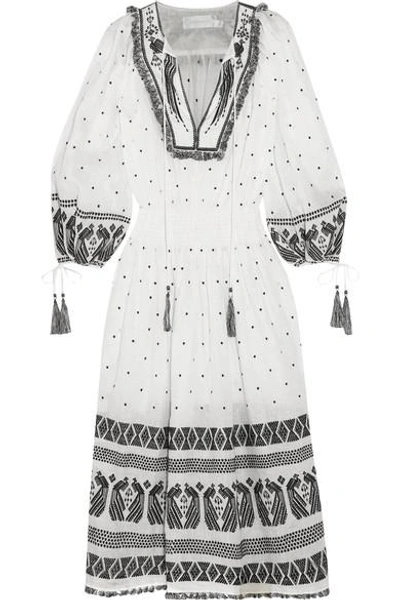 Zimmermann Divinity Tassel-trimmed Embroidered Linen Midi Dress In White