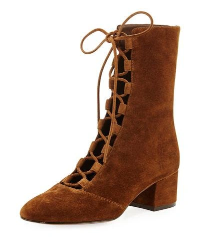 Gianvito Rossi Delia Suede Lace-up Ankle Boot In Brown