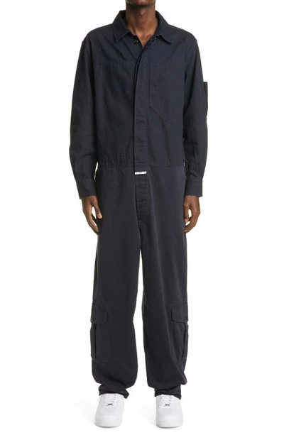 Closed Stretch Cotton Coverall In Black Navy