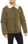 Vince Camuto Quilted Coat With Fleece Collar In Olive