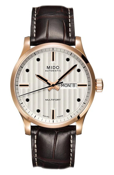 Mido Multifort Automatic Leather Strap Watch, 42mm In Silver