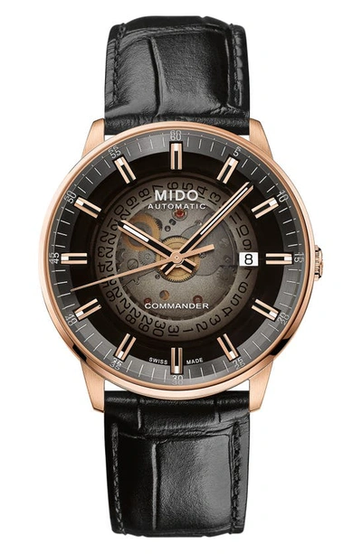 Mido Men's Swiss Automatic Commander Gradient Black Leather Strap Watch 40mm