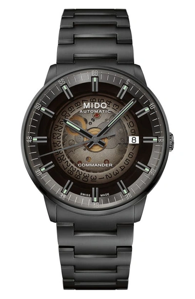 Mido Commander Gradient Skeletal Automatic Bracelet Watch, 40mm In Silver/ Black