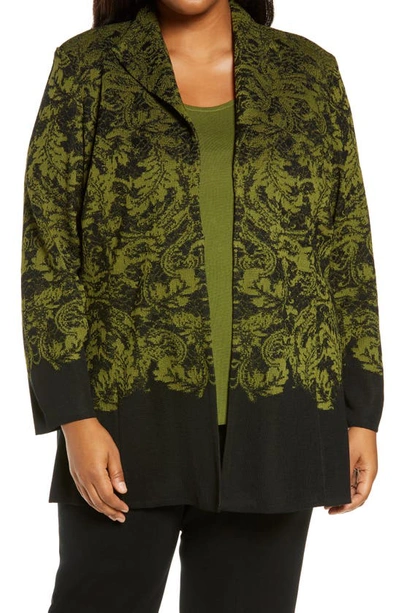 Ming Wang Pattern Knit Jacket In Cactus/ Black