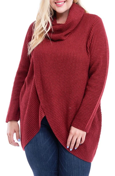 Single Thread Size Cross Front Cowl Neck Sweater In Wine