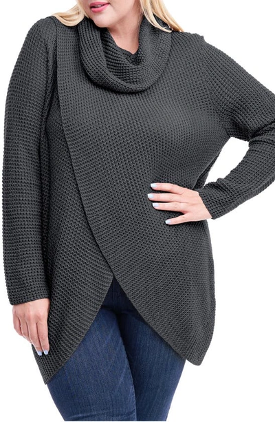 Single Thread Size Cross Front Cowl Neck Sweater In Charcoal