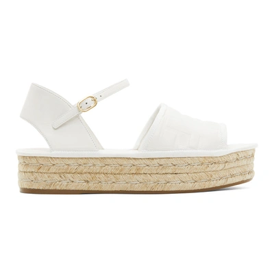 Fendi Ff Embroidered Logo Platform Espadrille Sandal In Blanc