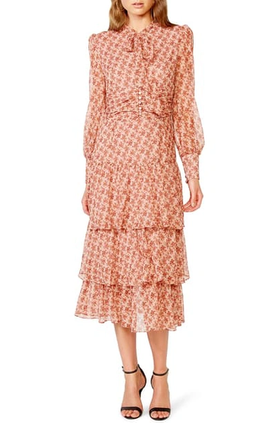 Bardot Lainey Floral Long Sleeve Tiered Chiffon Maxi Dress In Rose Bloom