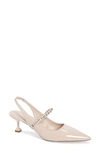 Miu Miu 55mm Patent Crystal-strap Slingback Pumps In Beige