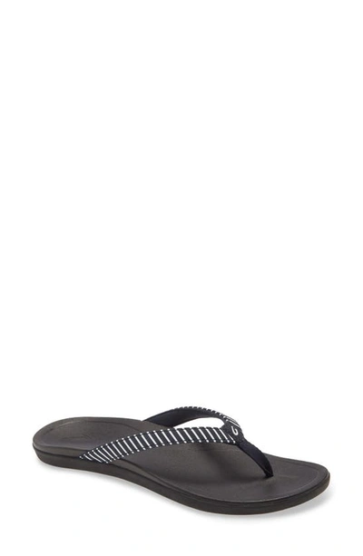 Olukai Ho Opio Flip Flop In Trench Blue/ Stripe