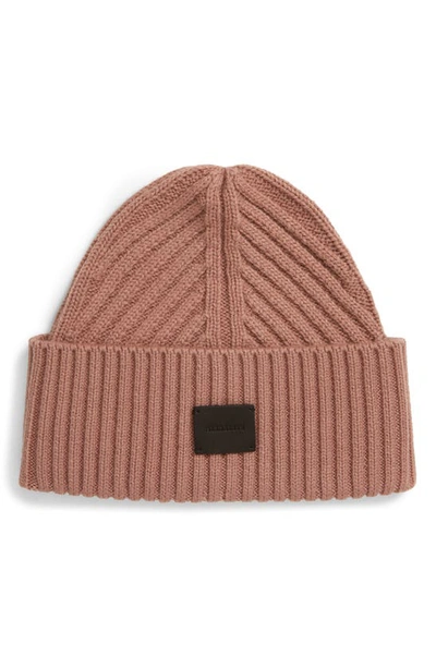 Allsaints Travelling Ribbed Beanie In Sorrel Pink
