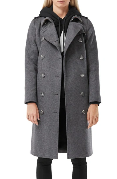 Burberry Solid Cashmere Double-breasted Trench Coat In Mid Grey Melange