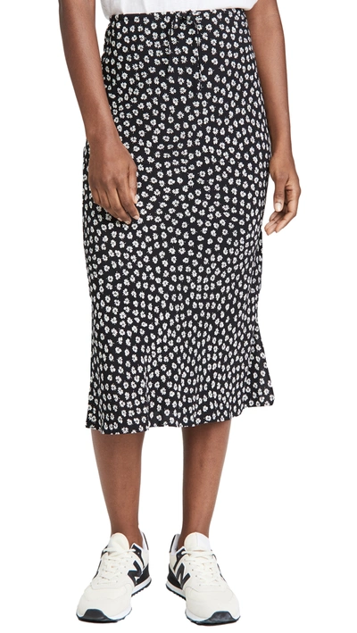 Madewell Woodcut Flowers Drawstring Midi Slip Skirt In Marlow Floral Almost Black