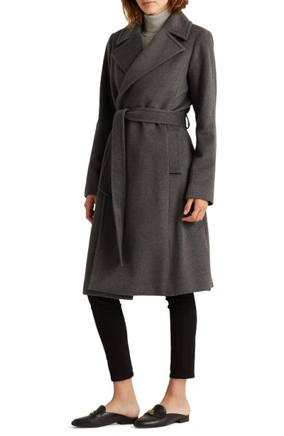 Ralph Lauren Wool Blend Wrap Coat In Df Grey