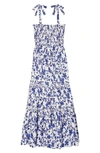 Tory Burch Printed Tie-shoulder Dress & Matching Face Mask In Blue Branches