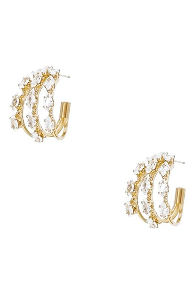Ettika Crystal Huggie Hoop Earrings In Gold