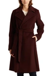Ralph Lauren Wool Blend Wrap Coat In Burgundy