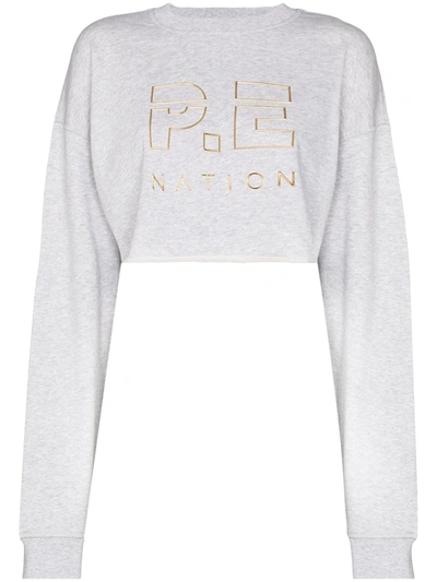 P.e Nation Embroidered Logo Cropped Sweatshirt In Grey
