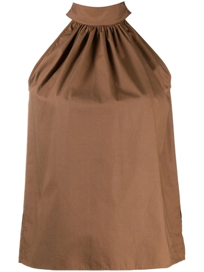 Jejia Tie-neck Sleeveless Blouse In Brown