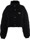 Prada Velvet Cropped Puffer Jacket W/ Detachable Sleeves In Black