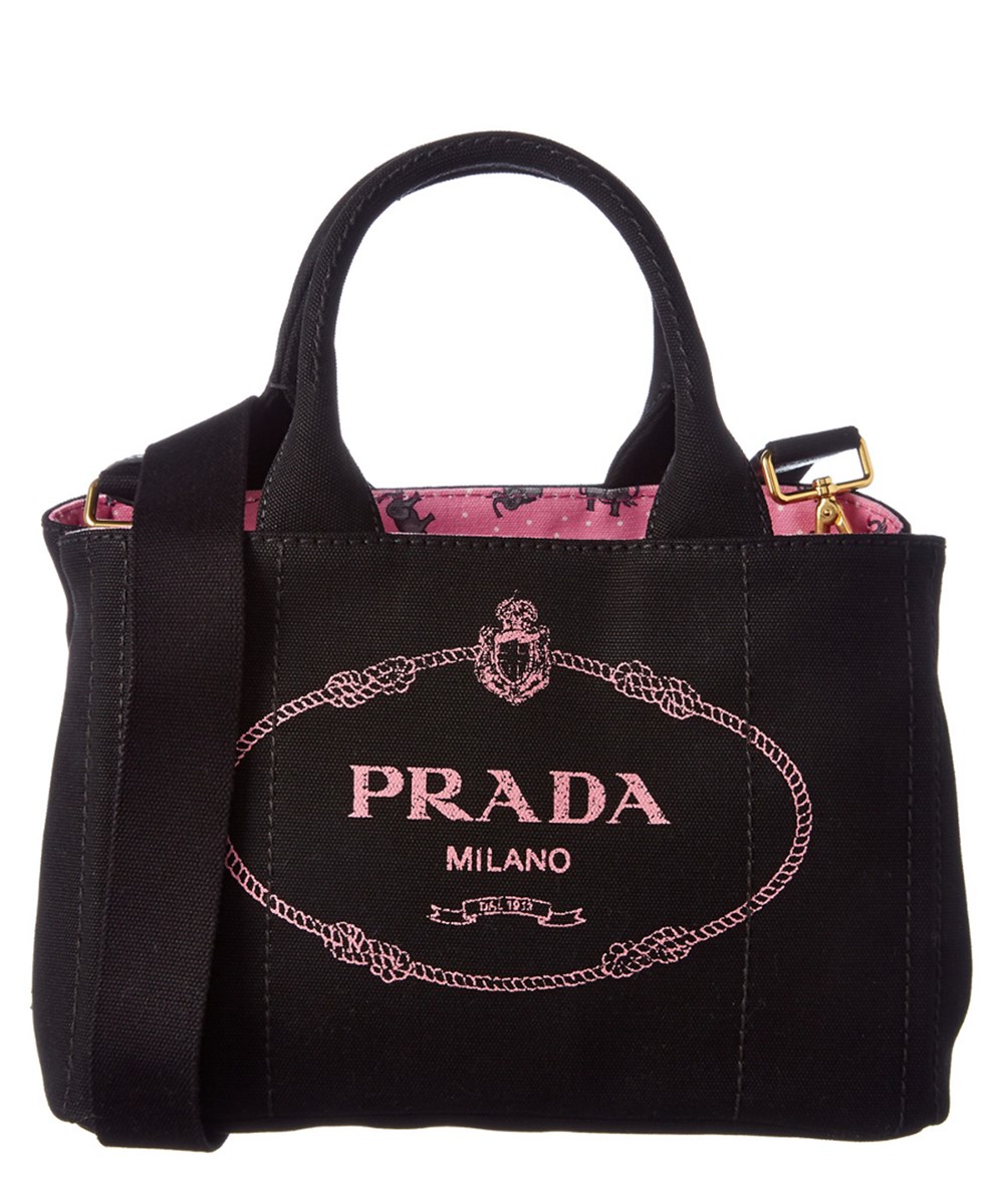 Prada Logo-print Small Canvas Tote' In Black | ModeSens
