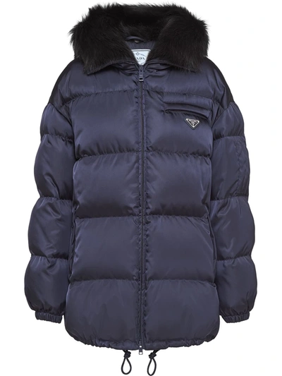 Prada Gabardine Puffer Jacket In Blue