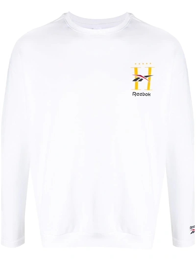 Reebok Logo-print Long-sleeve Sweatshirt In White
