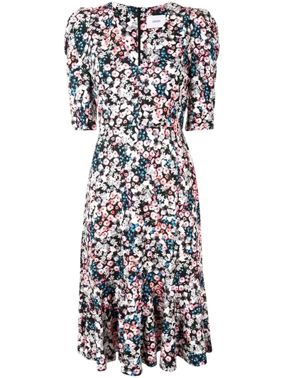 Erdem Puff-sleeve Floral Midi Dress In Black Multi