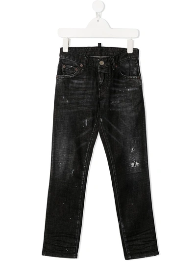 Dsquared2 Kids' Faded Paint Splatter Jeans In Black