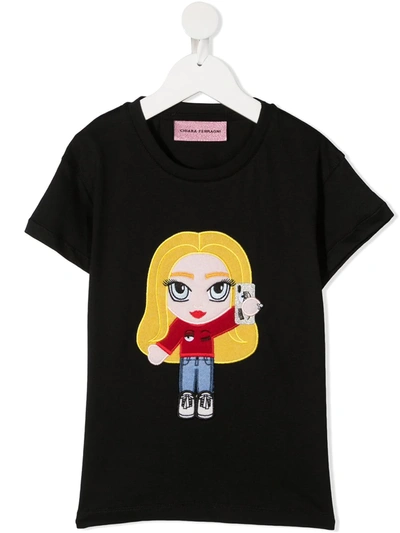 Chiara Ferragni Teen Cf Mascotte Cotton T-shirt In Black