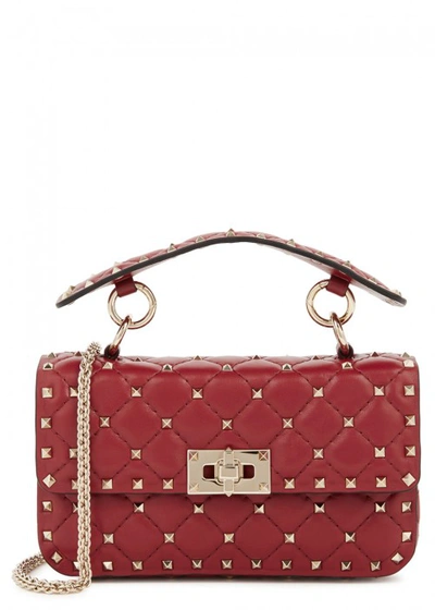 Valentino Garavani Rockstud Spike Small Quilted-leather Shoulder Bag In Red