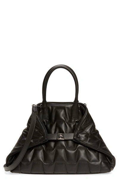 Akris Small Ai Quilted Trapezoid Leather Tote In Black