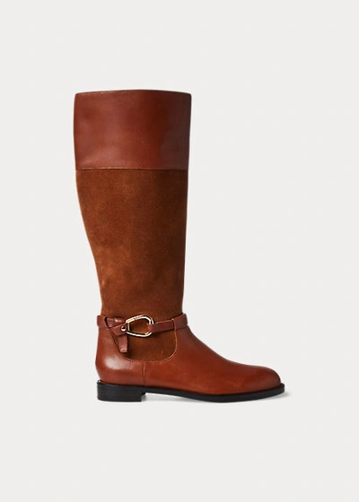 Lauren Ralph Lauren Harlee Suede & Leather Boot In Deep Saddle Tan/whiskey