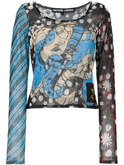 Chopova Lowena Mixed-print Longsleeve Top In Blue