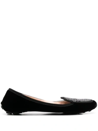 Car Shoe Sequin-embellished Ballerina Shoes In Black