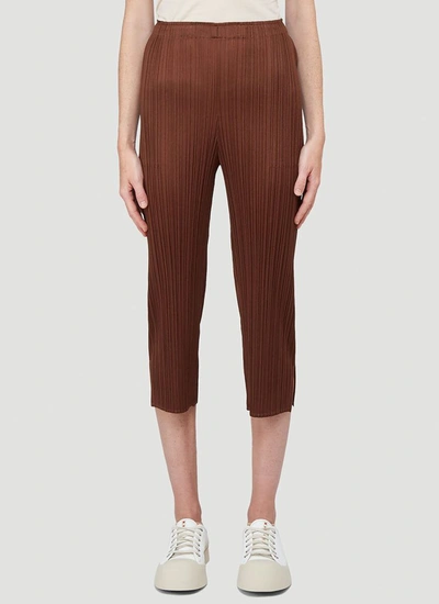 Issey Miyake Pleats Please By  Pleated Cropped Pants In Brown