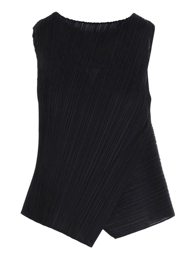 Issey Miyake Pleats Please By  Pleated Sleeveless Top In Black