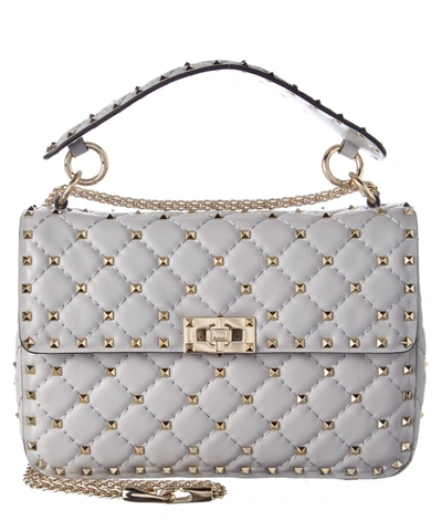 Valentino Rockstud Spike Leather Shoulder In Light Grey | ModeSens