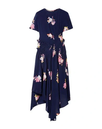 Preen Line Verna Asymmetric Ruched Floral-print Crepe De Chine Dress In Blue